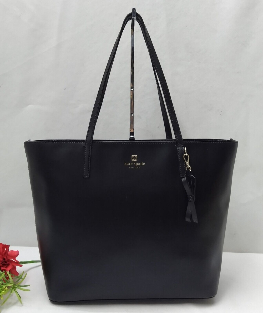 Kate Spade New York Black Leather Doublde Handles Zippet Tote Shoulder Bag - Picture 1 of 16
